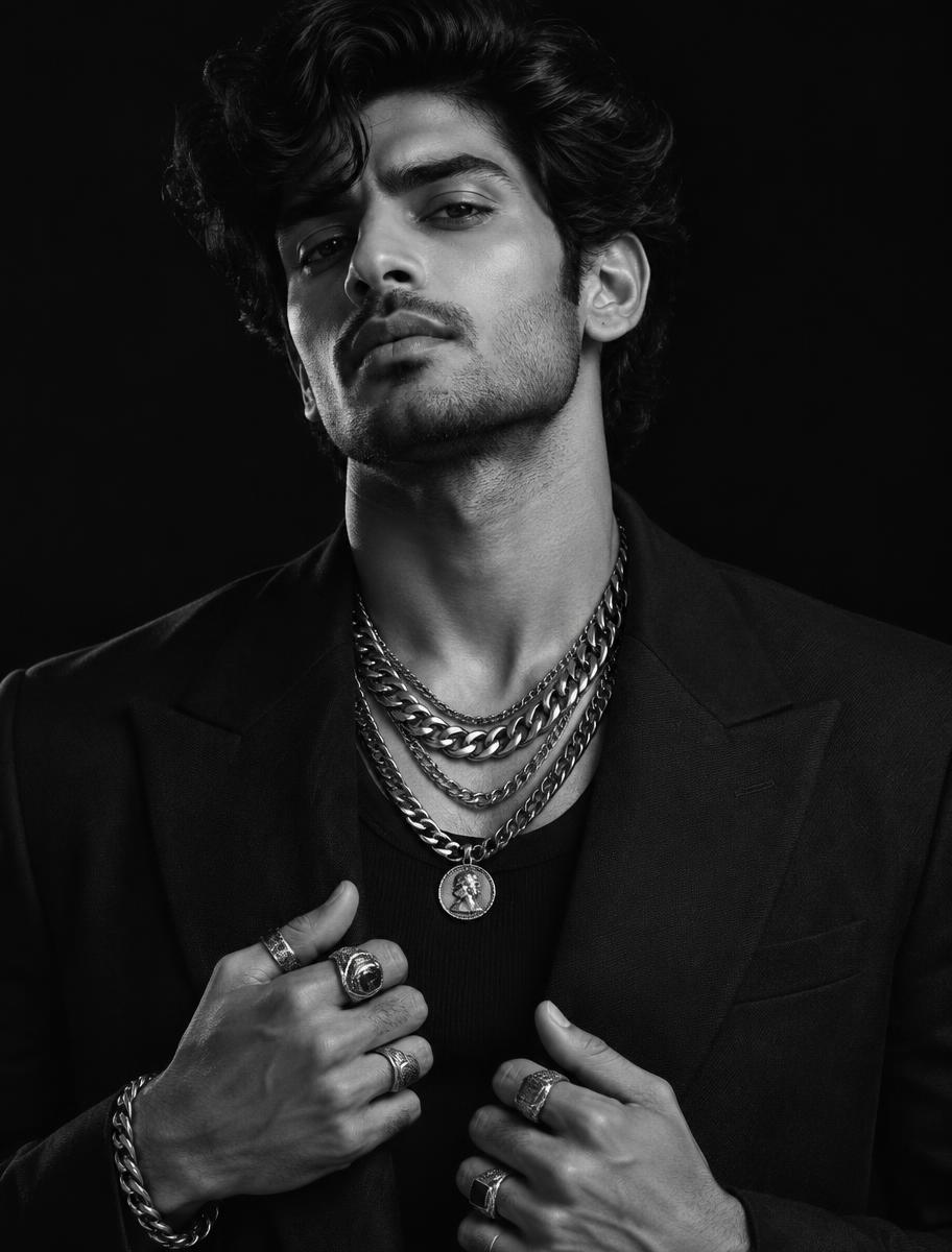 Model wearing layered Zooties jewellery